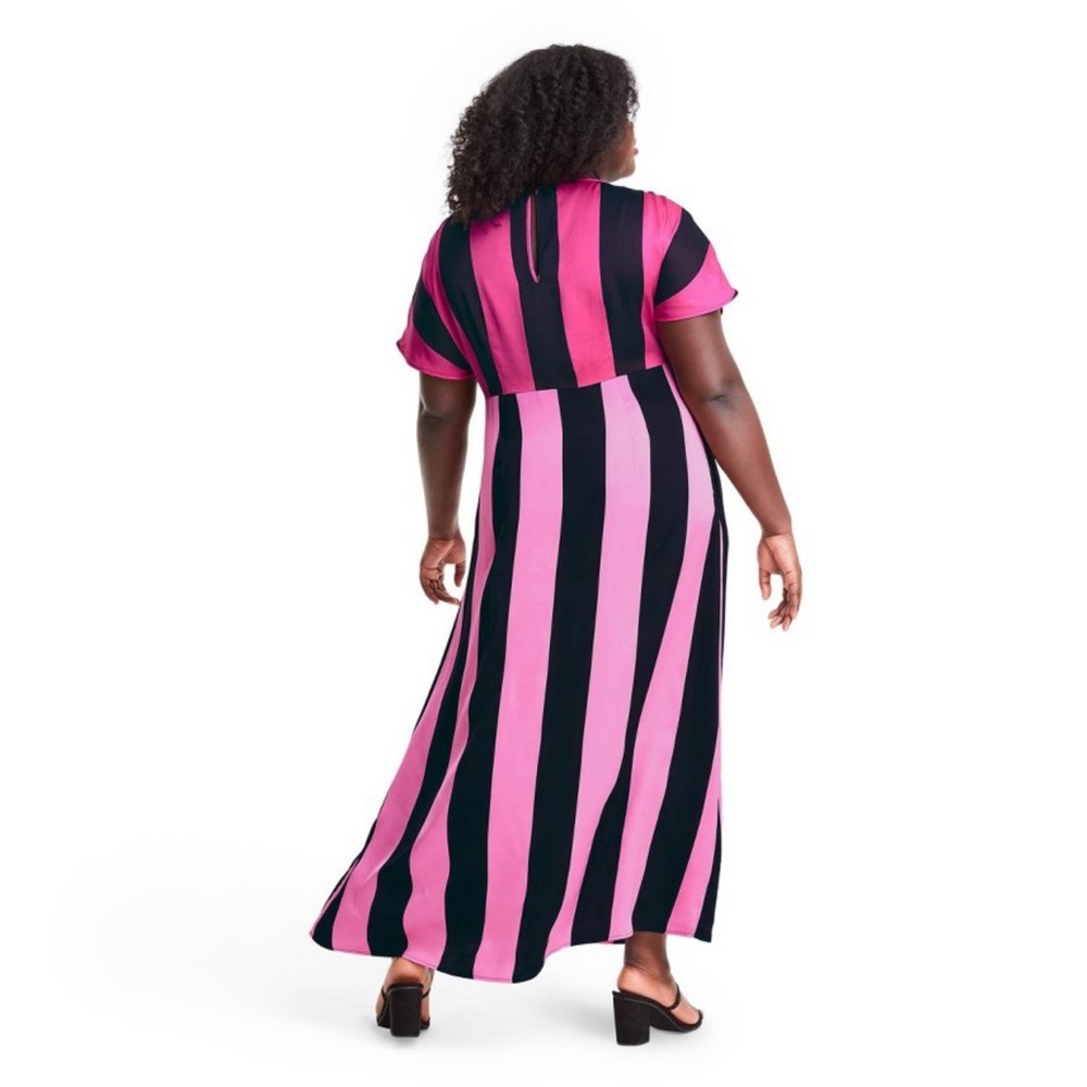 Plus Size Pink Stripe Short Sleeve Sheath Dress - Picture 6 of 6